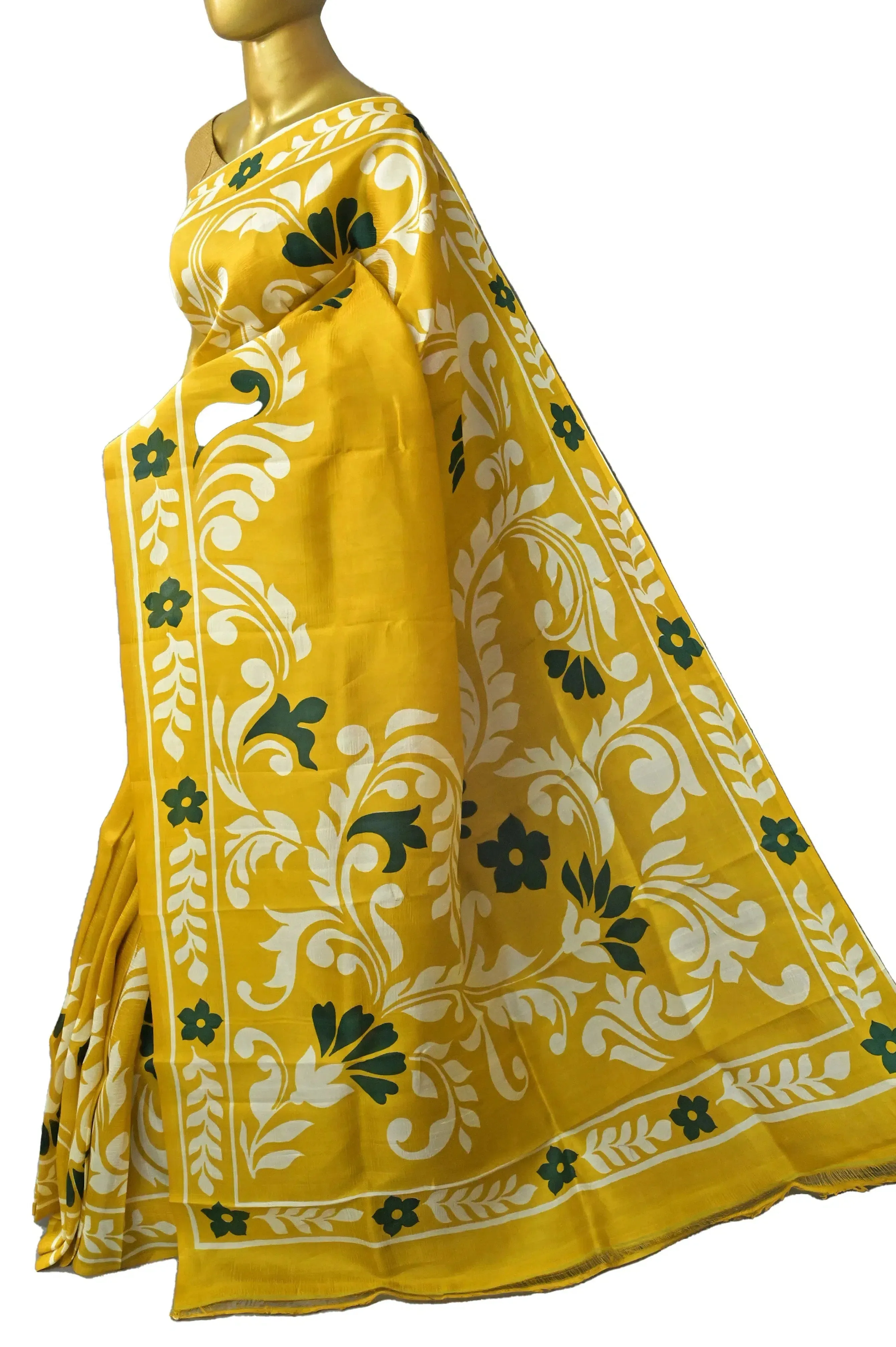 Yellow Color Pure Bishnupur Silk Saree with Hand Block Work