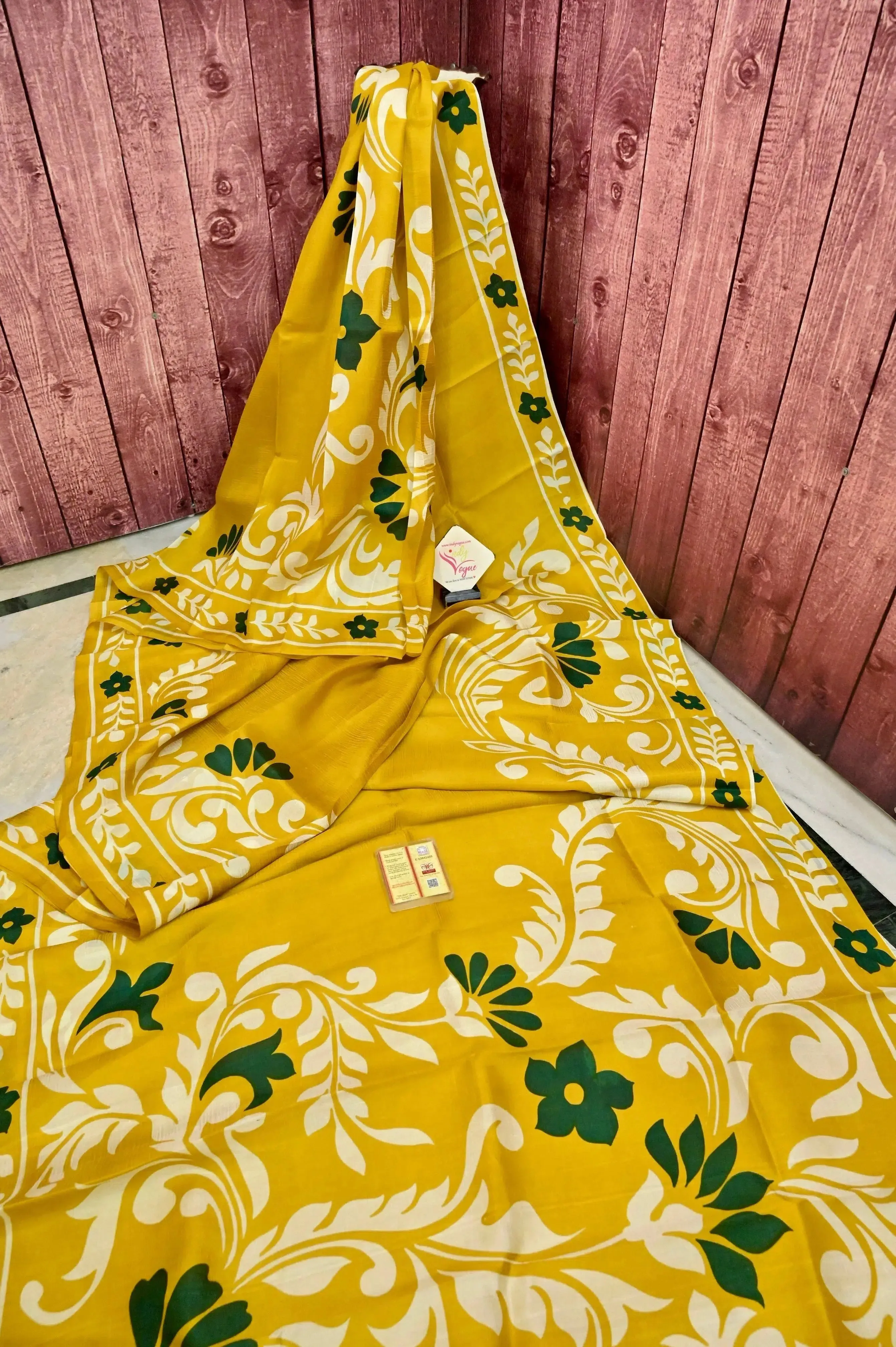 Yellow Color Pure Bishnupur Silk Saree with Hand Block Work