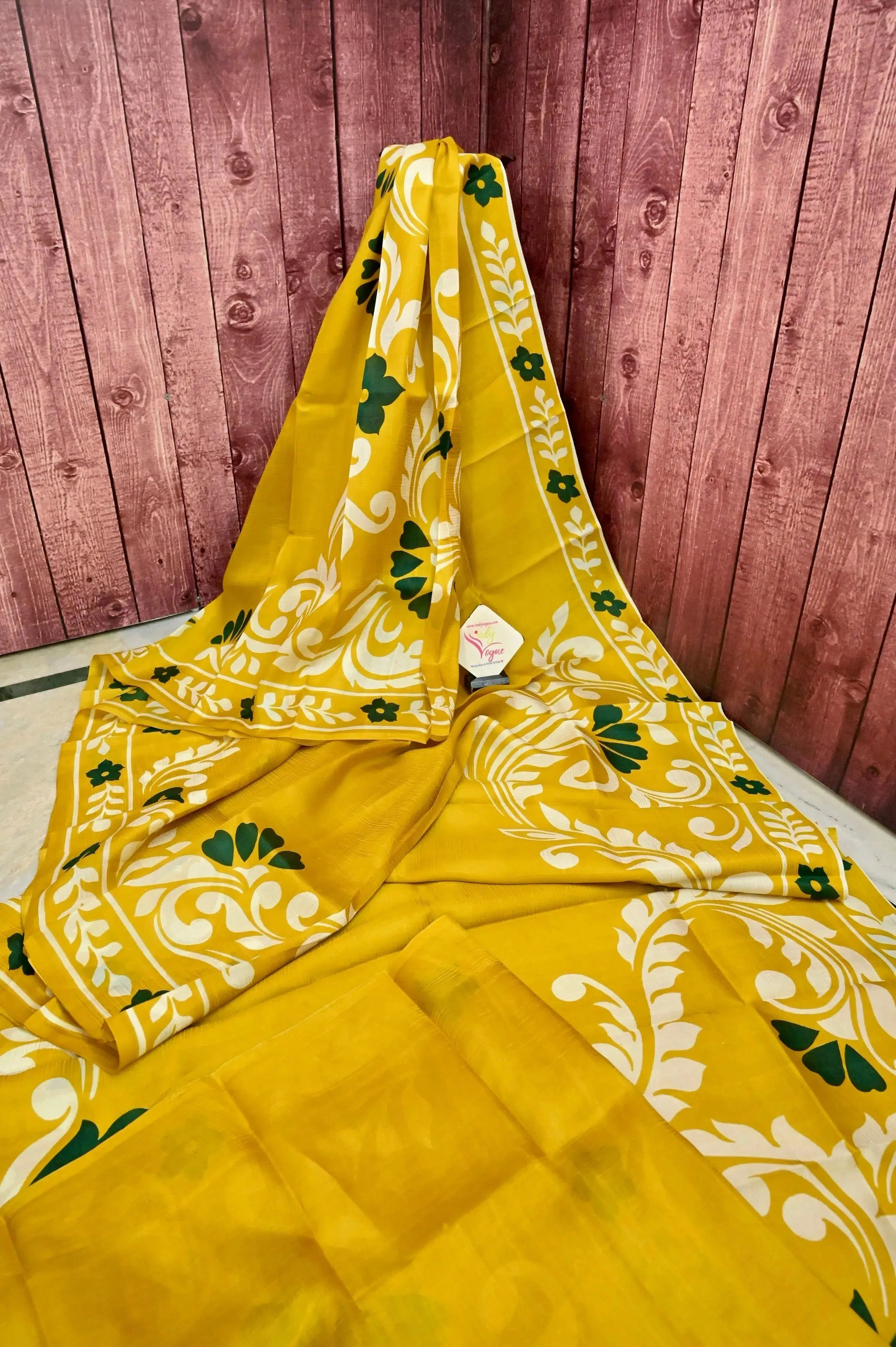 Yellow Color Pure Bishnupur Silk Saree with Hand Block Work