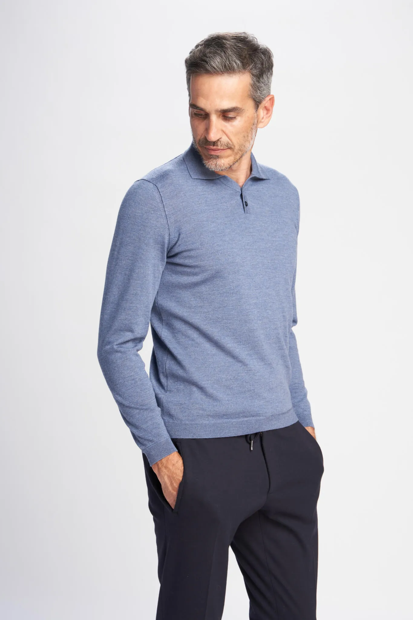 Yvan knitted two buttons polo in extrafine wool